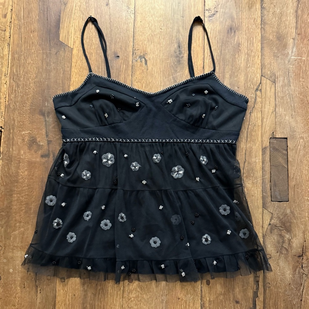 BCBGMaxAzria Black Floral Top-Size Large